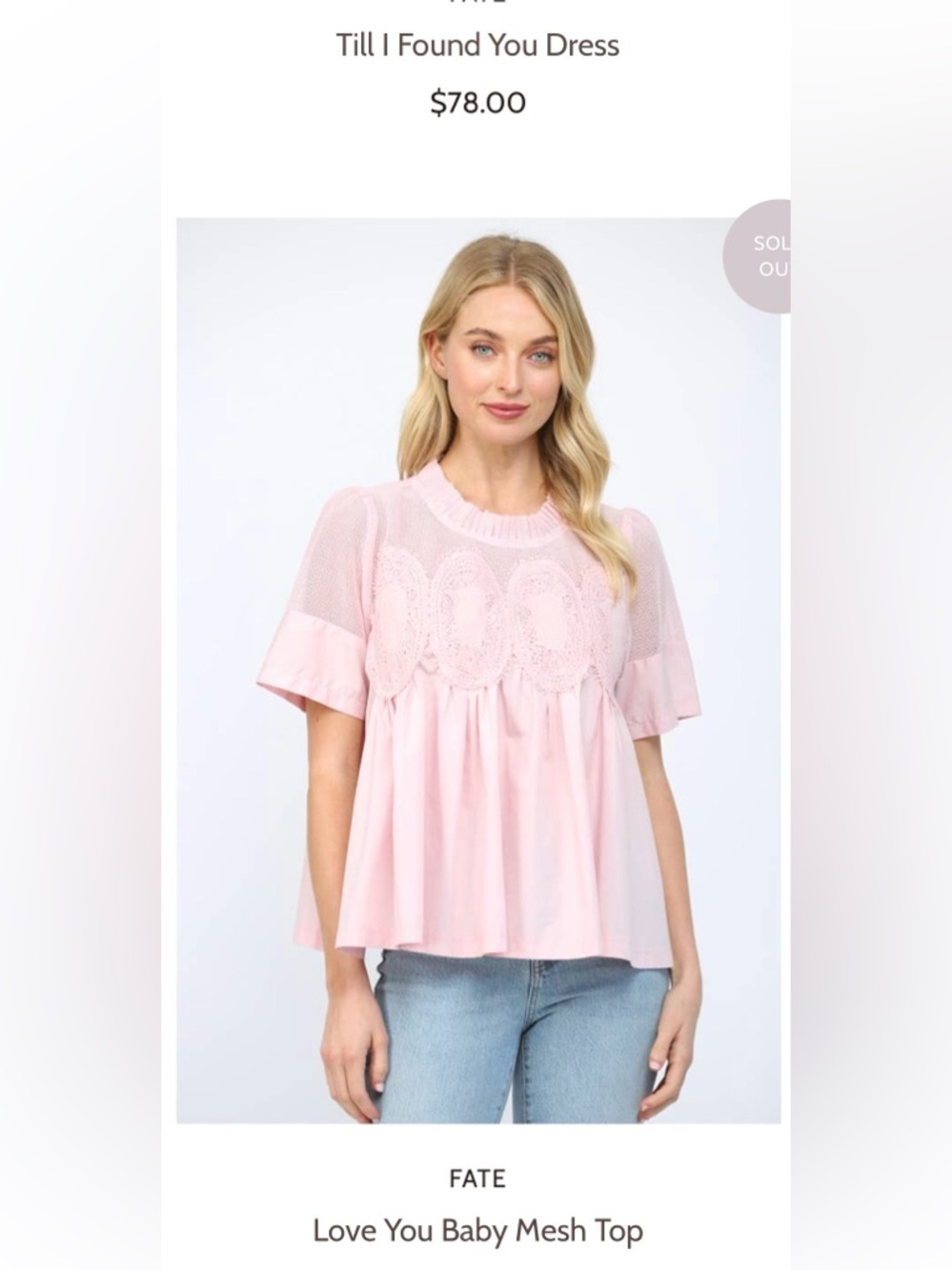 Fate Light Pink Lace & Mesh Babydoll Top